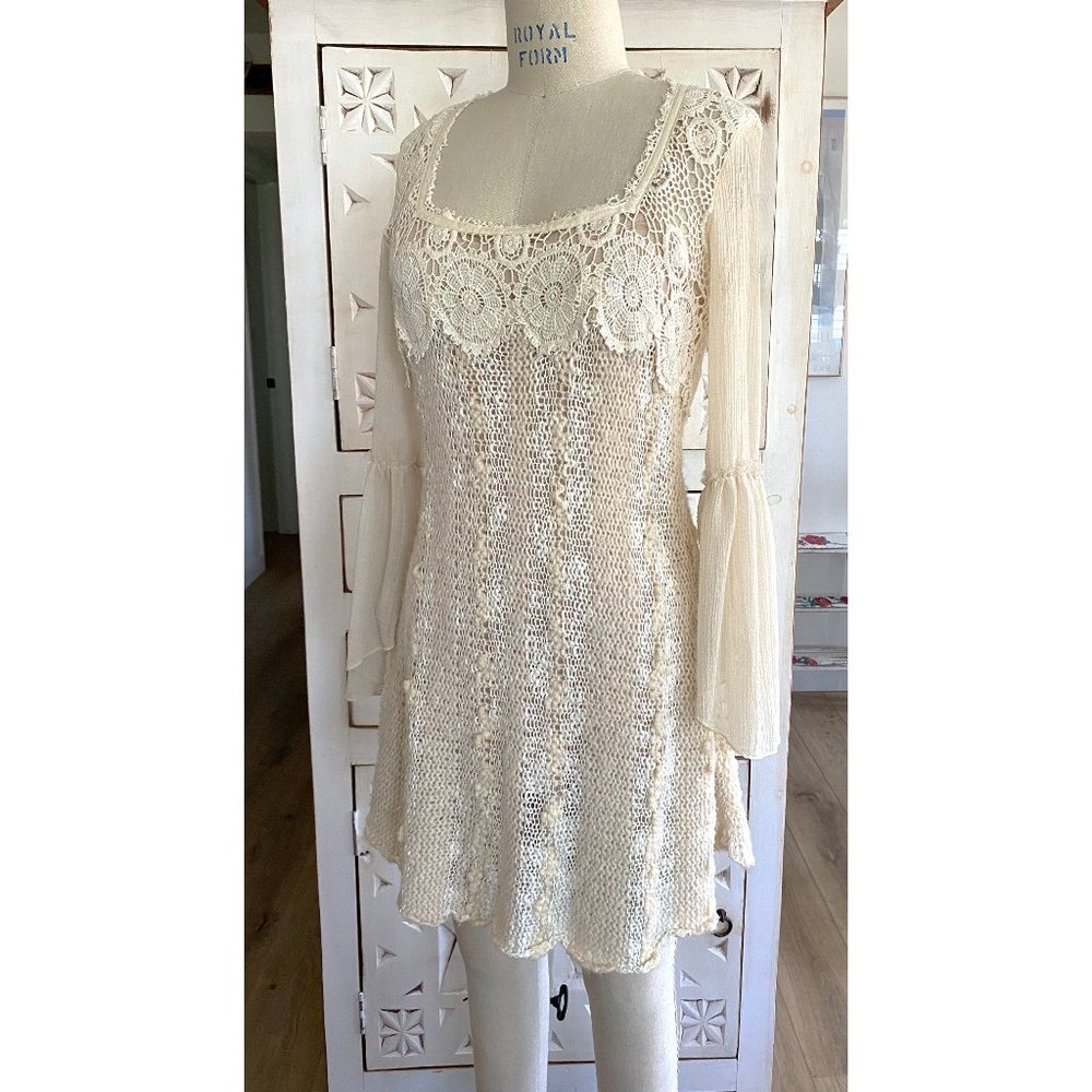 FREE PEOPLE | Crochet Lace & Sweater Knit 60s Dress | S